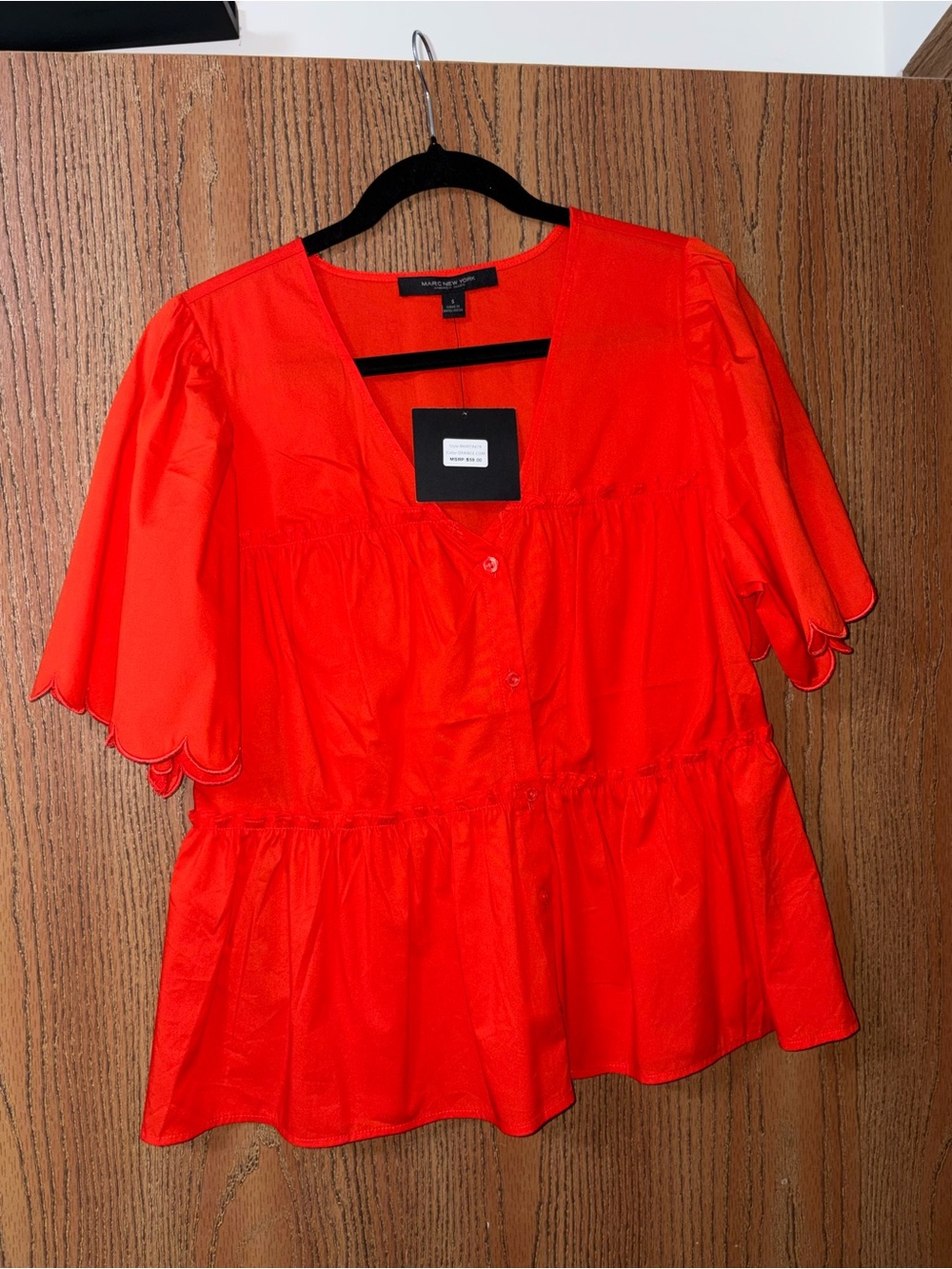 NWT Marc New York Red Flutter-Sleeve Peplum Top